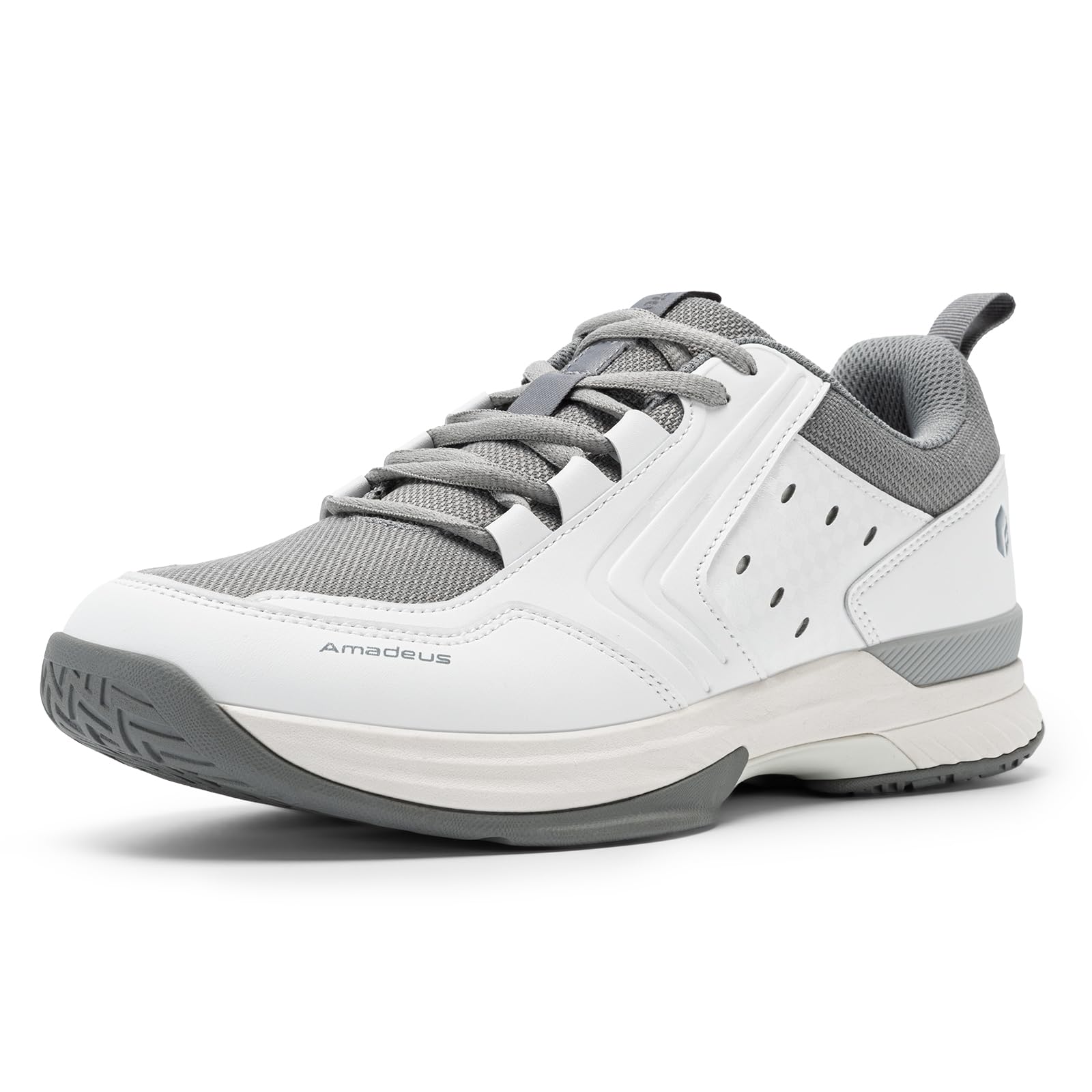 FitVille Tennis Shoes for Men Pickleball Shoes Sneakers | Court Racquetball Athletic Shoes for Racquet Sport | Wide Toe Box & Arch Support (13 Medium, Silver Gray & White)