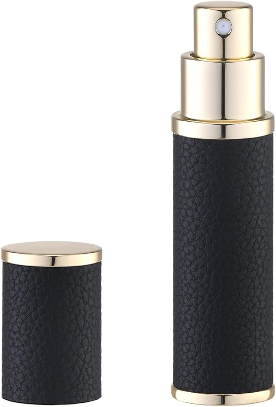 Fusupak Frasco atomizador recarregável para perfume em couro, 10 mL, preto, 1 unidade