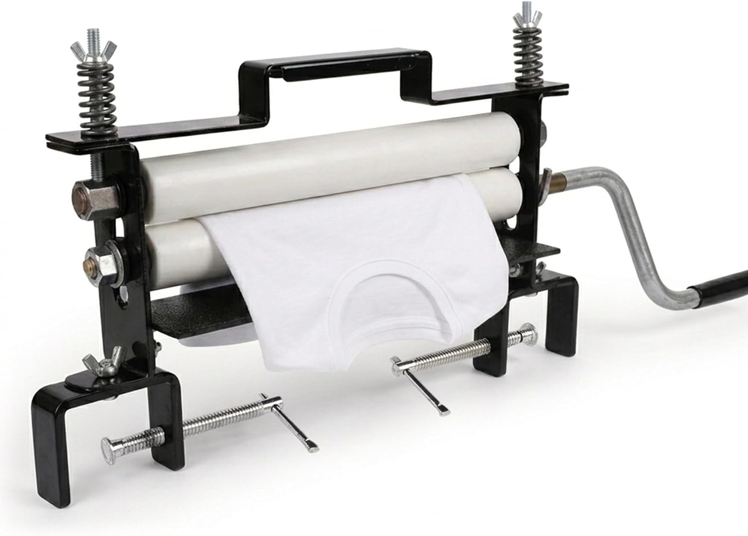 Manual Clothes Wringer White - Hand Crank Laundry Dryer with Adjustable Roller Spacing, Portable Clothing Water Extractor for RV and Camping