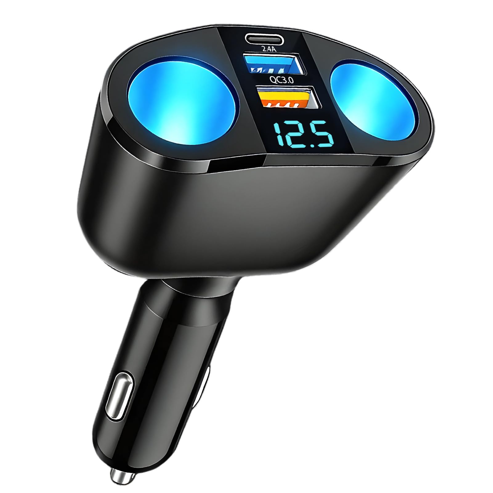 120W Car Cigarette Lighter Adapter, Dual USB QC3.0 & PD 12V/24V Multi Socket Car USB Charger Splitter Double Cigarette Lighter with LED Voltmeter Fast Charging for Phones GPS Dashcam Vehicle Devices — view 7