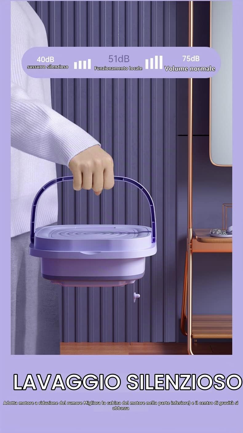 12L Lavatrice portatile, Mini lavatrice per campeggio, Viaggi, Dormitori per biancheria intima, Vestiti per bambini -Viola