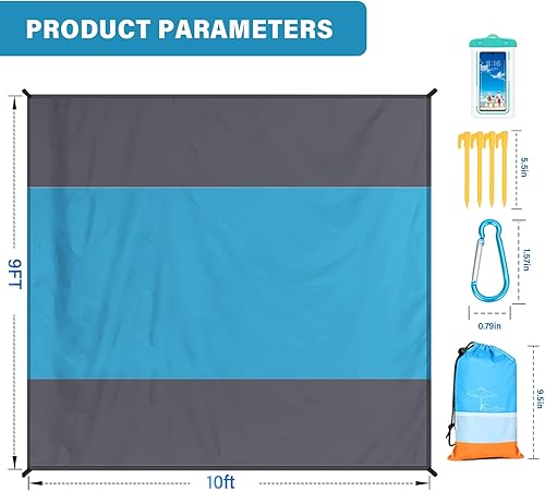 Miniatura 7 de Manta de playa extra grande de 10 x 9 pies, manta de playa impermeable a prueba de arena, para 2 a 8 adultos, ligera y duradera para viajes,