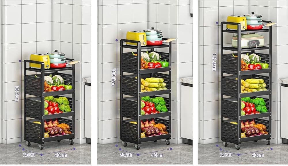 Carrito de cocina rodante de metal con ruedas para verduras y frutas, organizador de estantes multiusos