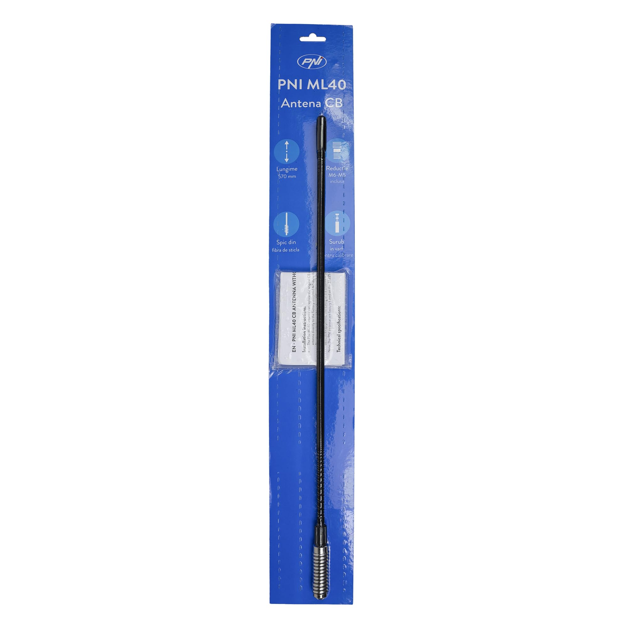 Antenna CB PNI ML40 57 cm con adattatore maschio-maschio M6-M5