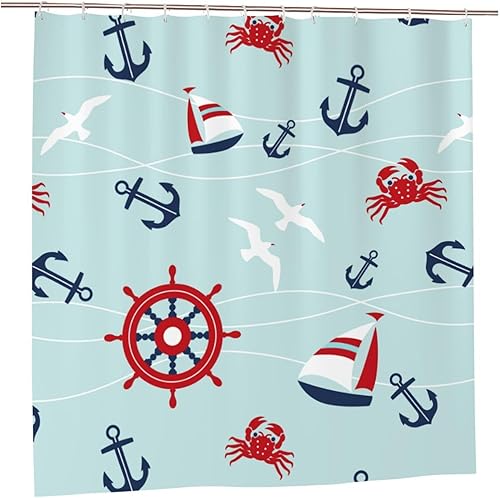 Cortina de ducha de plástico con anclaje náutico de color azul claro, 72 x 72 pulgadas, cortinas de ducha extra largas para baño, juego de cortinas