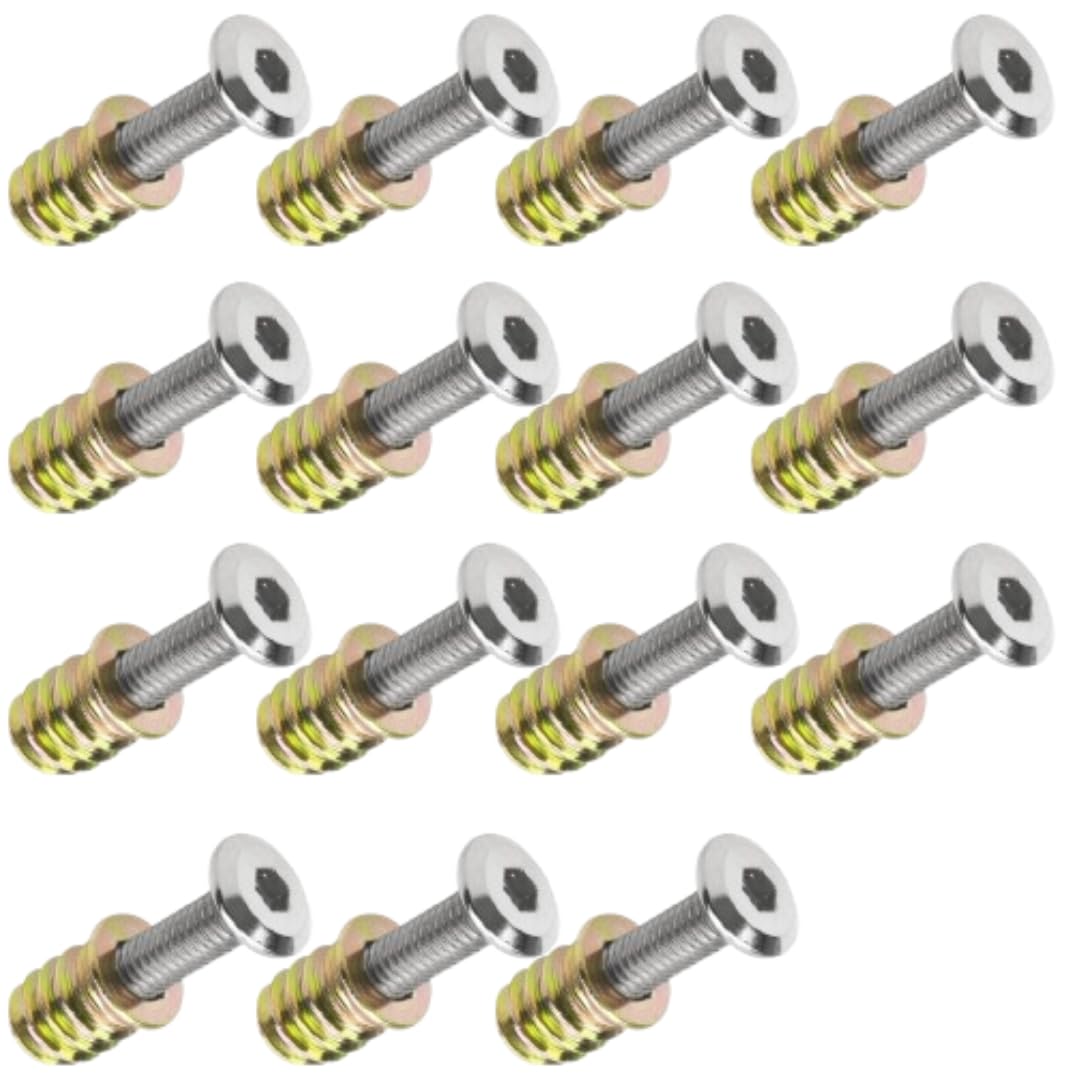 DEEGAAMART Zinc Alloy Threaded Wood Inserts Hex Socket Drive Nuts & Bolt Fasteners for Furniture, Wood Plugs, and Screw Hole Repair (M6x30, 15, Set)