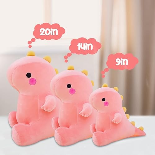 Miniatura 4 de Bentex Bonitos juguetes de peluche de dinosaurio, súper suaves y esponjosos, peluche de dinosaurio grande Kawaii para niños y niñas (rosa, 20