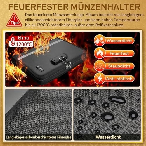 Ytonet Feuerfest Münzen Sammelalbum, 320 Fächer Münzalbum & 36 Fächer Geldschein Album, Münzalbum mit Schloss, Münzen Aufbewahrung Organizer für Geldscheine, Pennies, Quarters, Briefmarken, Schwarz