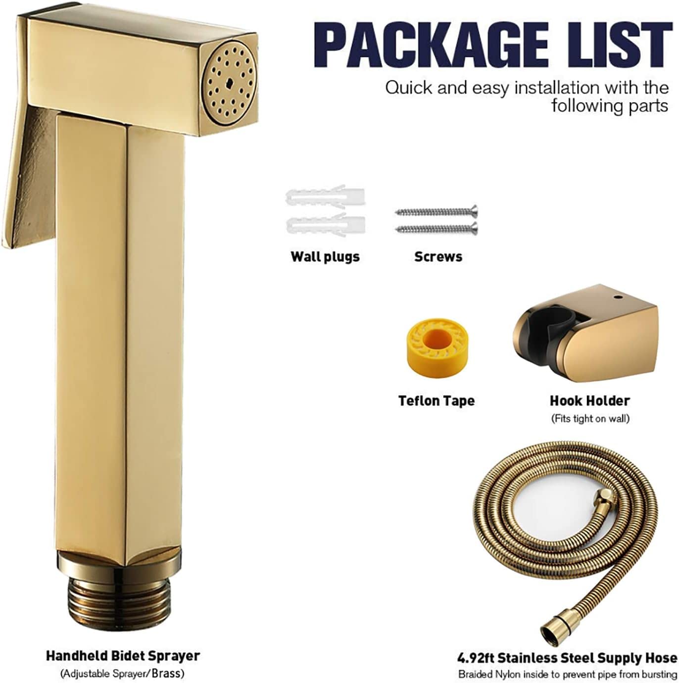 Handheld Bidet Sprayler do toalety, Titanium Gold Portable Tkanina Zestaw rozpylacza Mosiężne Bidet Zestaw opryskiwaczy z wąż prysznicowy i uchwyt na higienę osobistą, kąpiel zwierzak