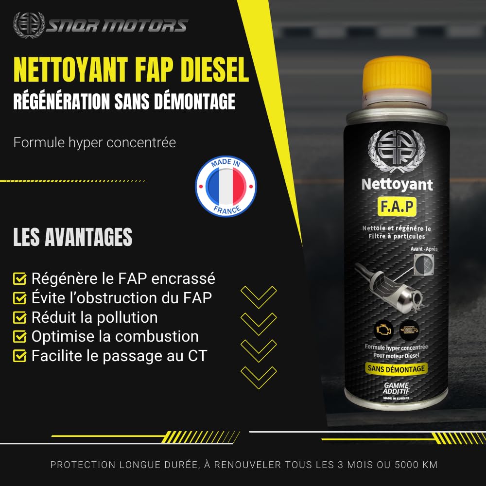Nettoyant FAP DPF 375mL Ultra Efficace – sans Démontage – Additif Diesel Haute Performance – Décrasse, Régénère et Protège Le Filtre à Particules – Réduit la Pollution et Évite Le Remplacement