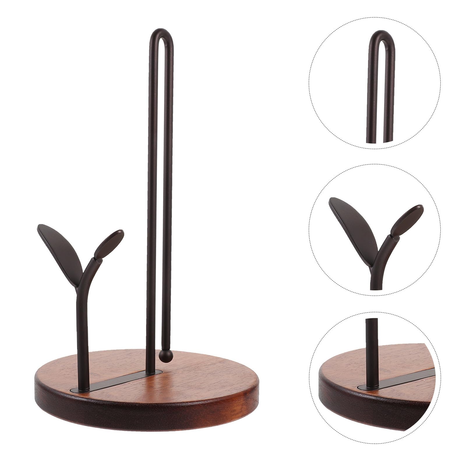 Portarrollos de Papel de Cocina Base de Madera y Estructura Vertical de Hierro, Soporte Duradero para Toallas en Cocina y Comedor Moderno
