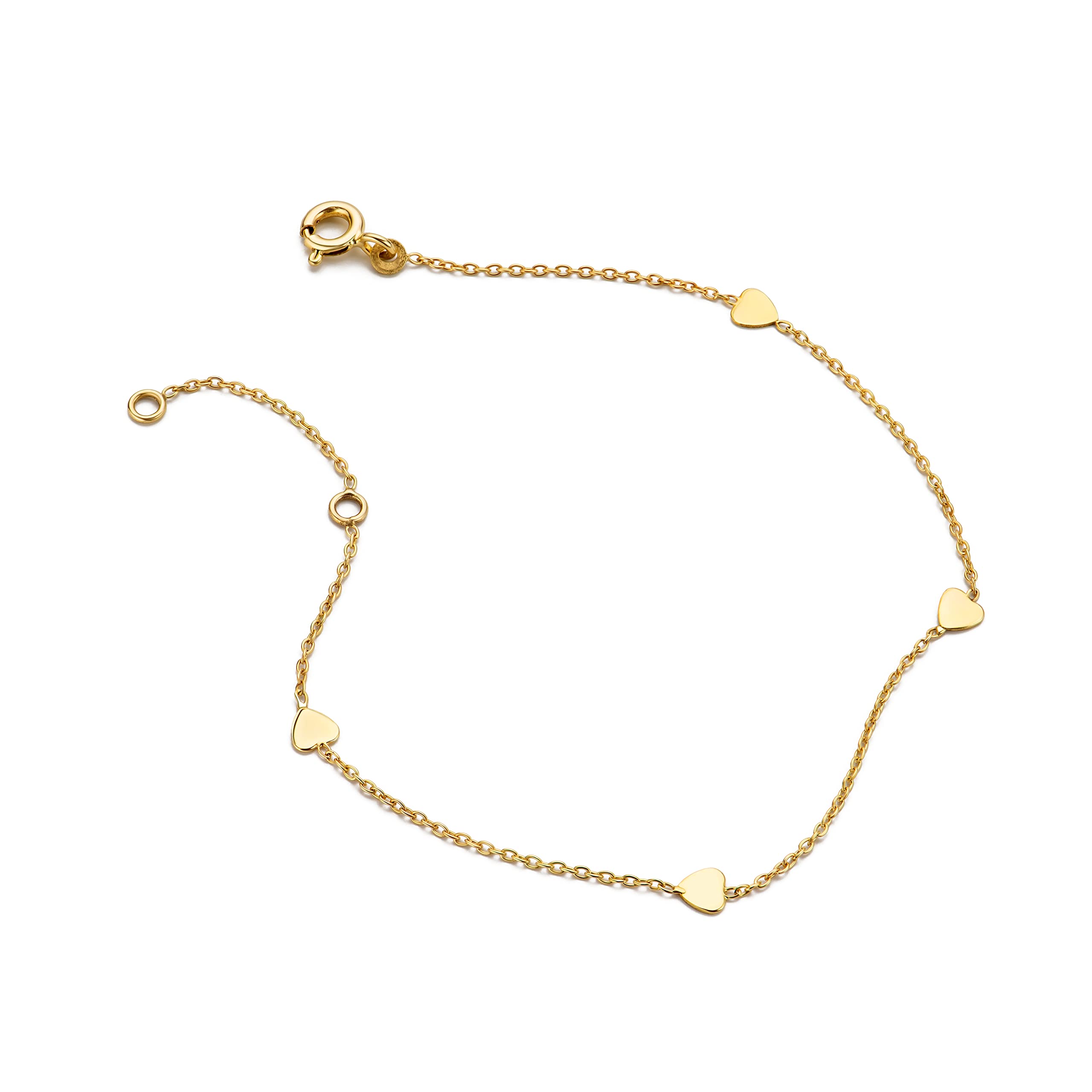 OROVI Armband Damen -9 Karat 375 Gelbgold– Herz Armband Gold, Goldkette 16+2 cm, Charms Anhänger Herzen, Hypoallergene Armkette, Schmuck Damen, Gold Schmuck gefertigt in Italien, mit edler Schmuckbox
