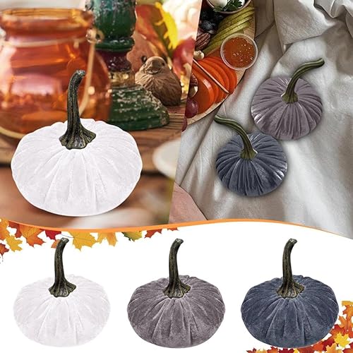 Vista 6 de Calabazas rústicas de terciopelo sintético para decoración, calabazas rústicas de terciopelo sintético con tallos reales, calabazas de espuma