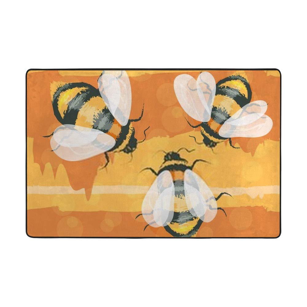 Grand tapis salon 183x122 orange velours corail doux motif abeille mignon