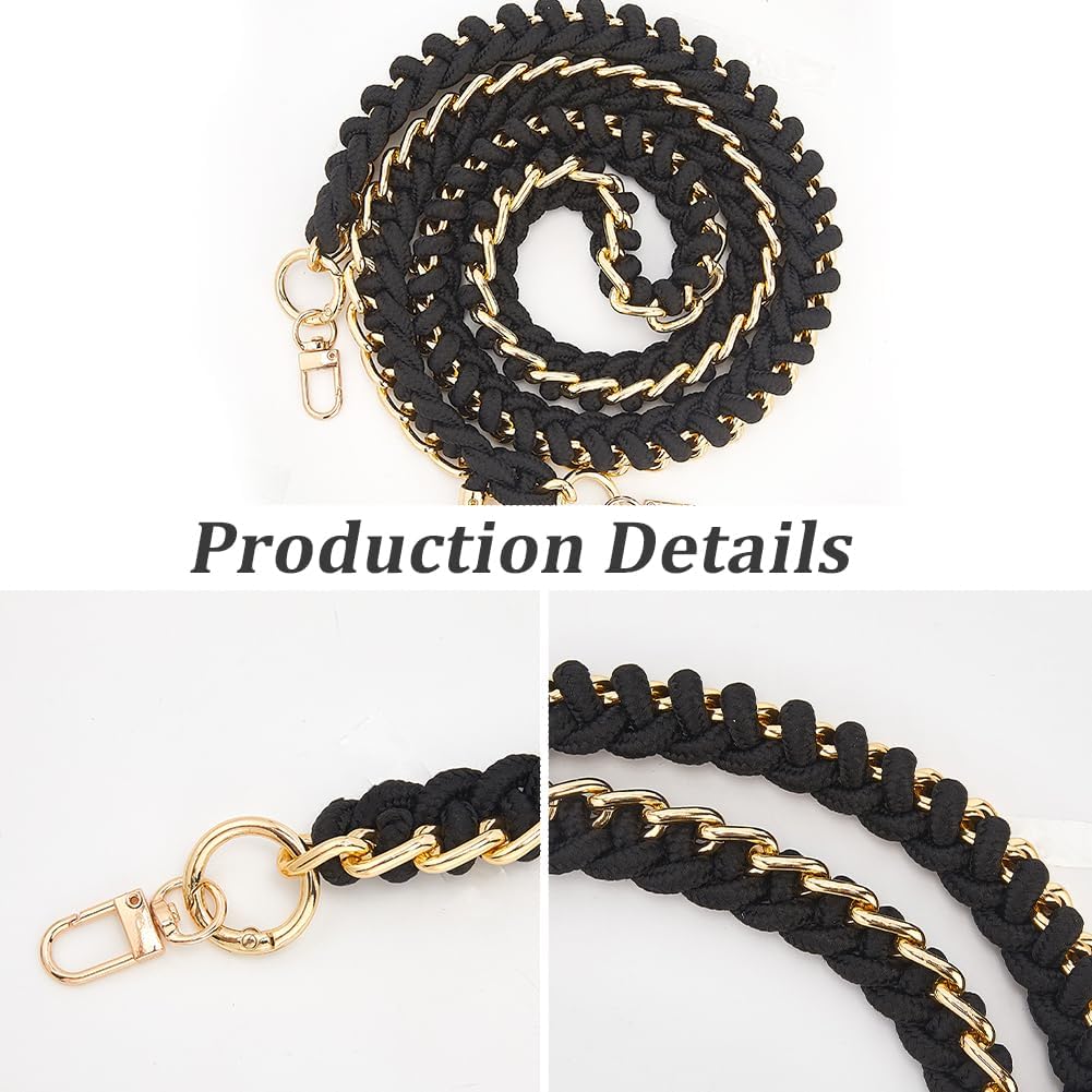 GORGECRAFT 46.5 Inch Woven Purse Strap Braided Wide Crossbody Strap for Handbag Black Fashion Bag Extender Replacement Chain with Golden Alloy Ring Buckle for Clutch Shoulder Handles Bags Supplies - Image 5