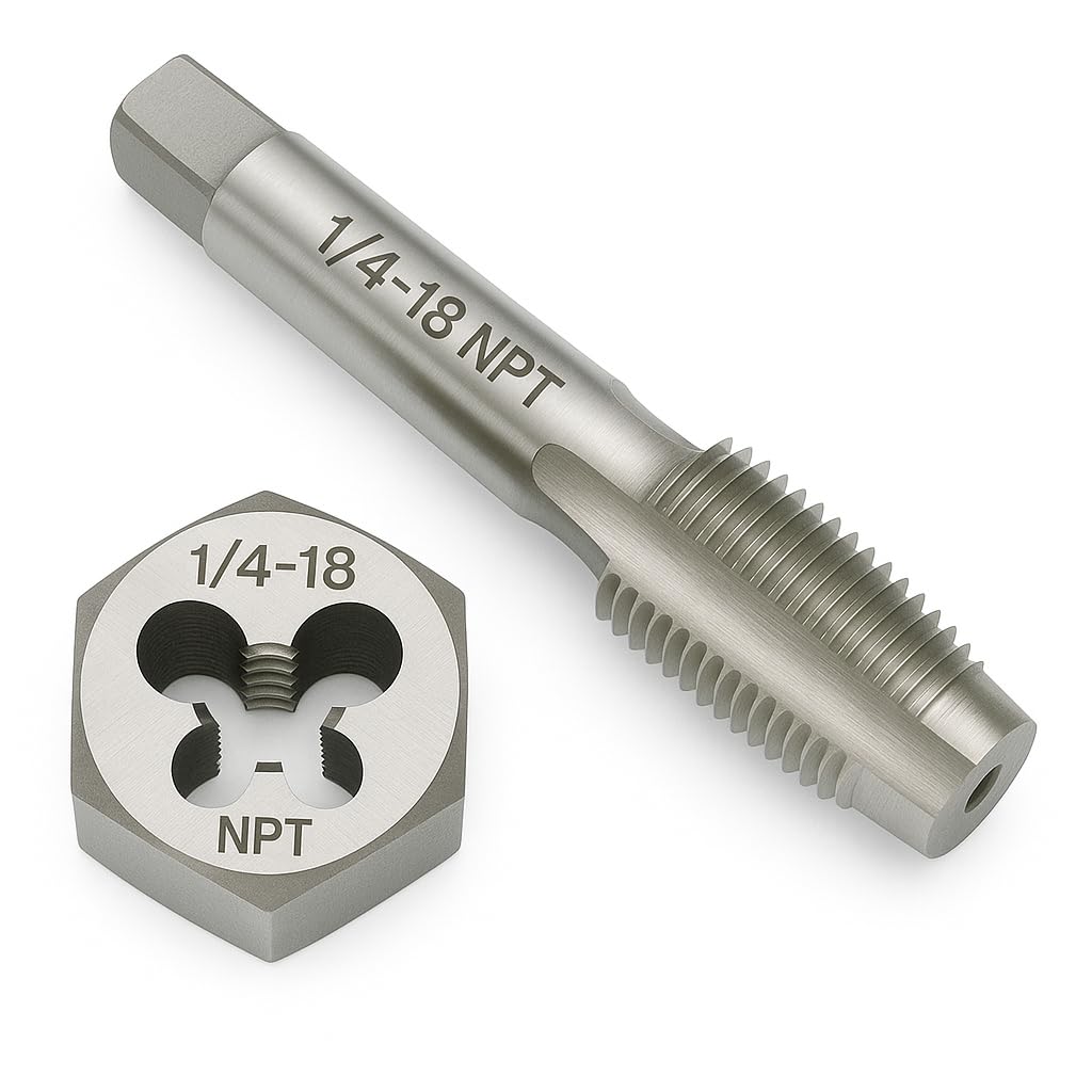 Juego de machos y terrajas de 1/4"-18 NPT – Combinación de macho de roscar y terraja hexagonal de acero aleado GCr15, herramienta de reparación de roscas cónicas para accesorios de tubería cónicos