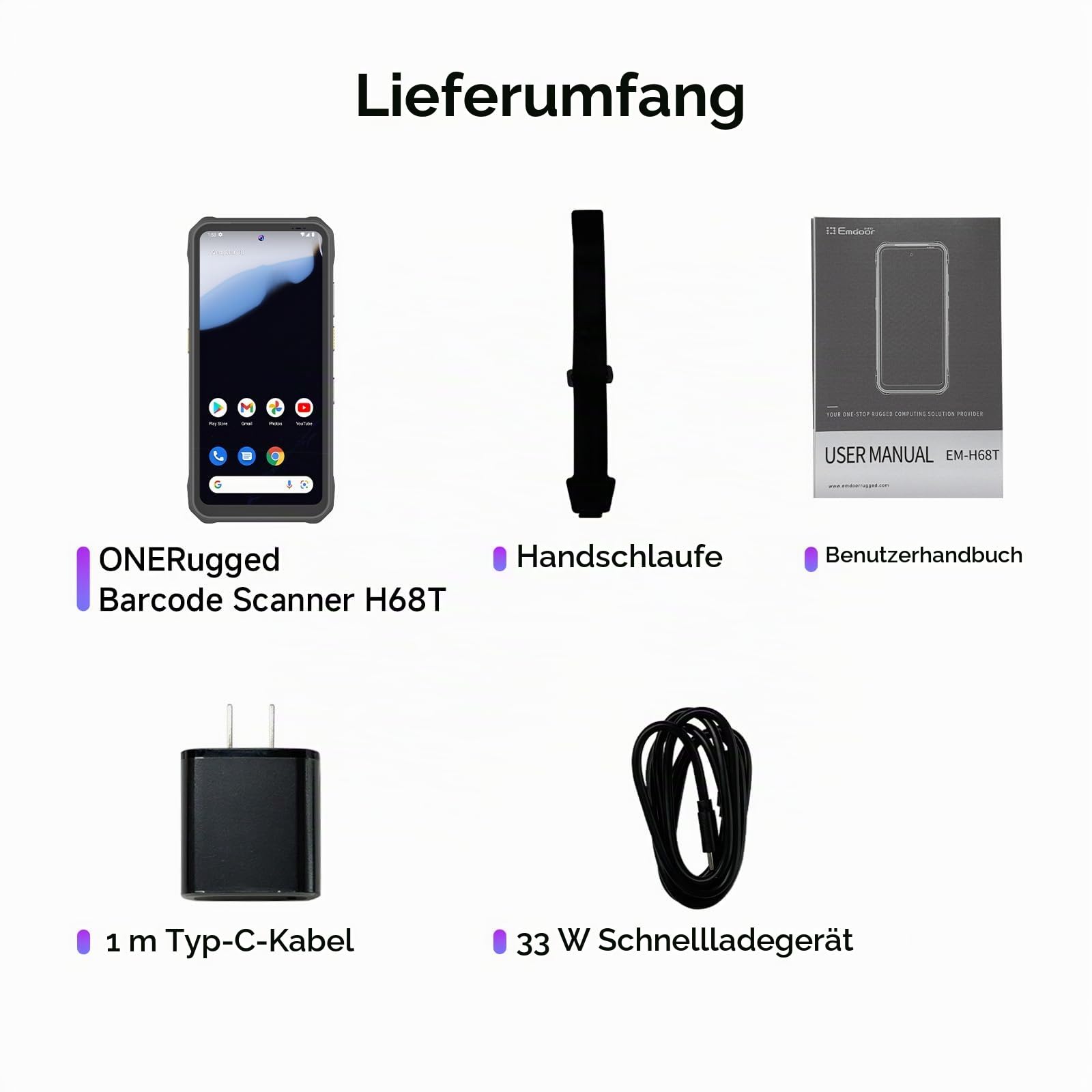 Android 14 Barcode Scanner H68T - Zebra SE4710 Scan-Engine Mobil PDA, 8GB+128GB IP68 Robustes Datenterminal für Lager & Logistik, 6,5 Zoll FHD Display, 5800mAh NFC WiFi 4G