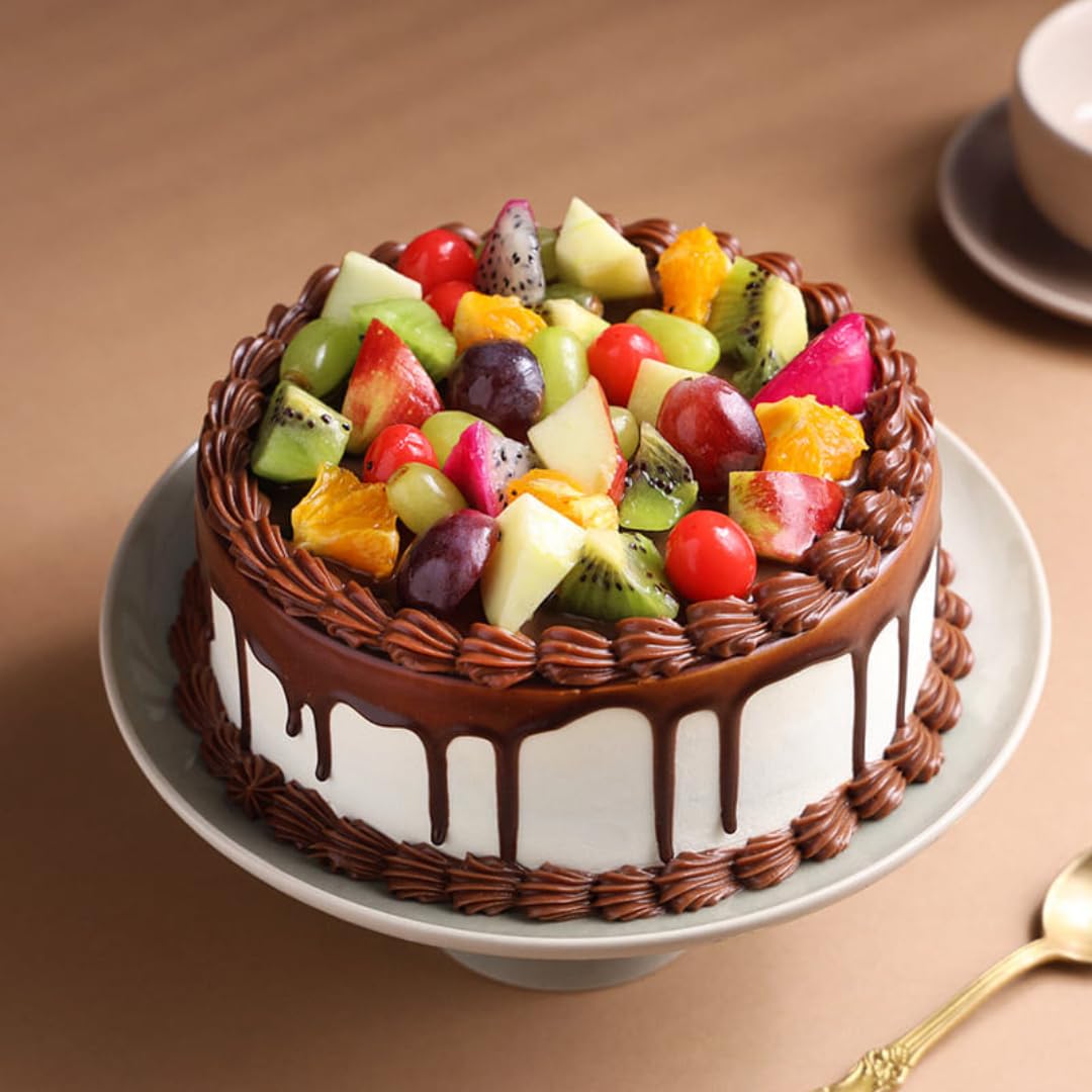 FlowerAura Delicious Fresh 2Kg Eggless Fruit Fiesta Chocolate Cake For Birthday | Anniversary | Wedding | Mother's Day | Father's Day | Valentine's Day | Christmas | New Year (Same Day Delivery)-image-47