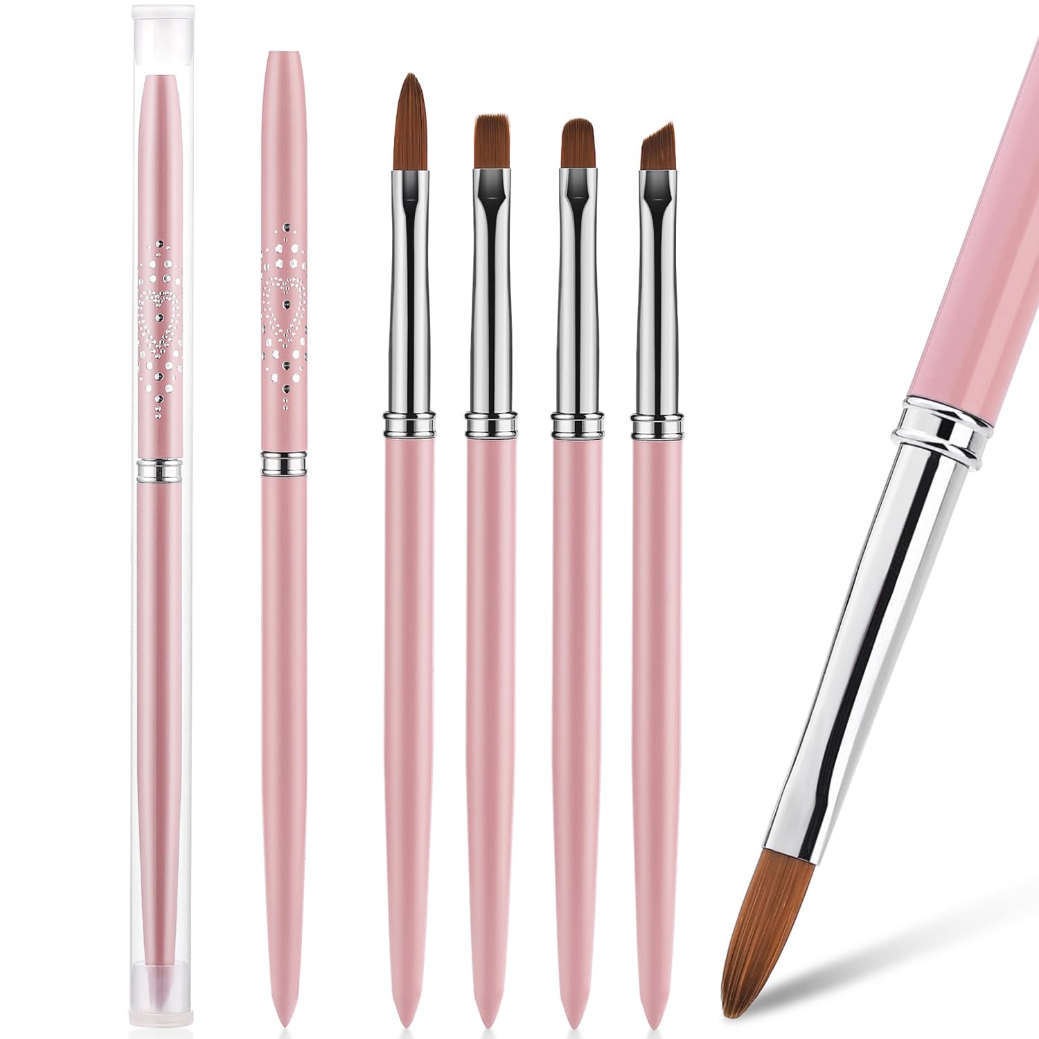 4PCS Nail Clean Up Brushes,Gel Polish Brush for Nail Art DIY(PINK)
