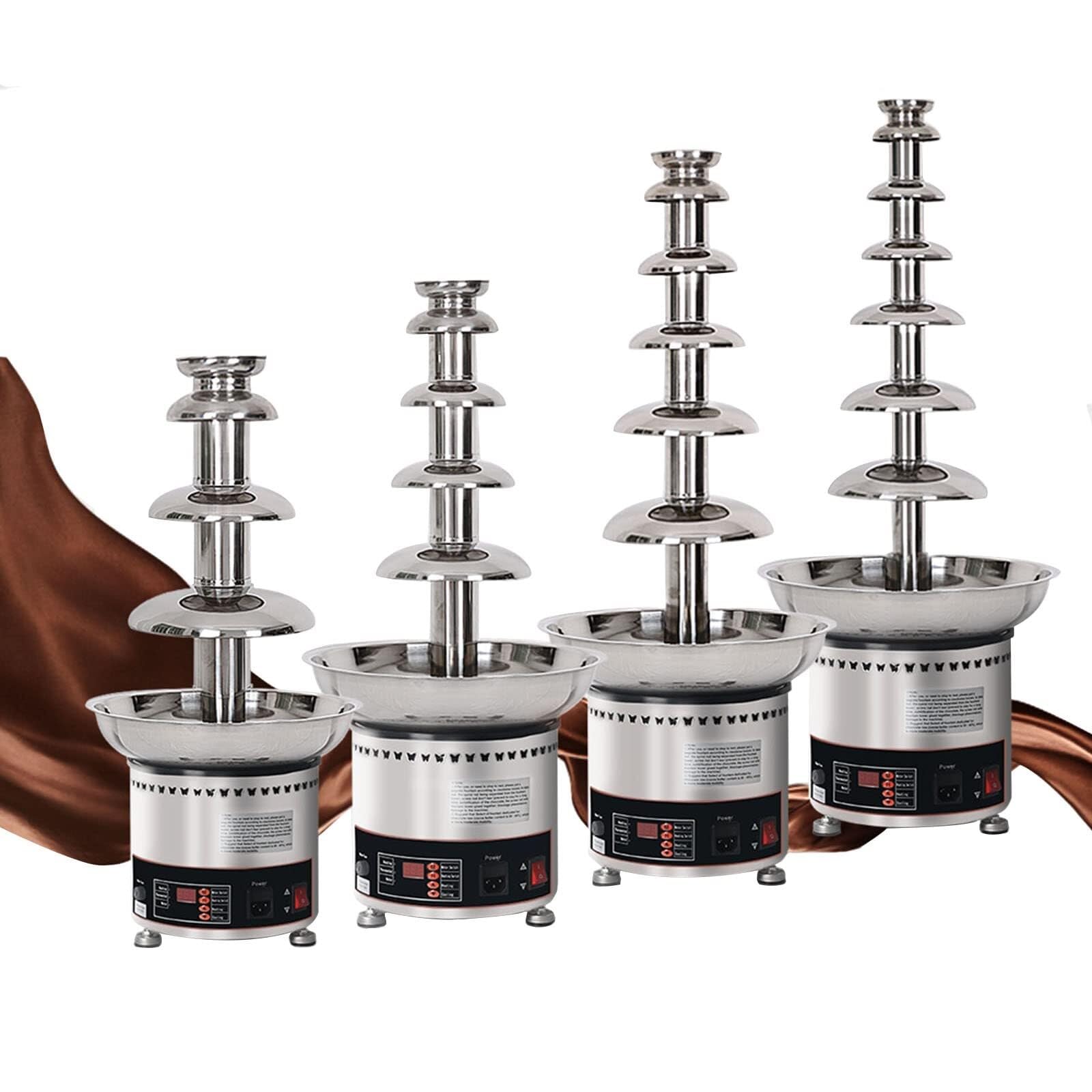 DFEDHF Large Capacity Chocolate Fountain Machine - 6 Tier with Temperature Control for Parties, Restaurants & Weddings | Includes Sauce Heater | Premium Buffet Equipment (4 Tier)