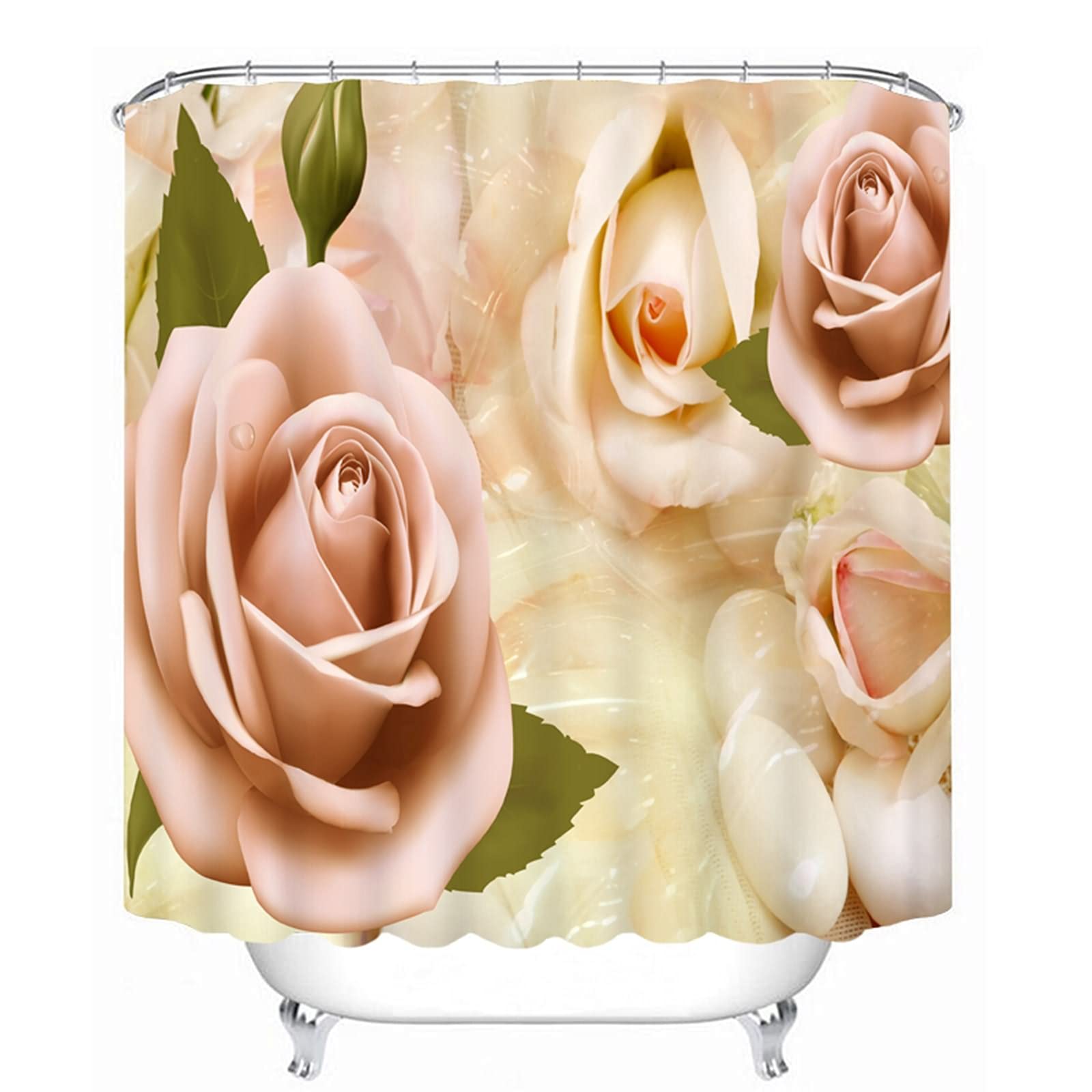 Rideau de douche japonais 200x180cm fleurs roses 3D design imperméable
