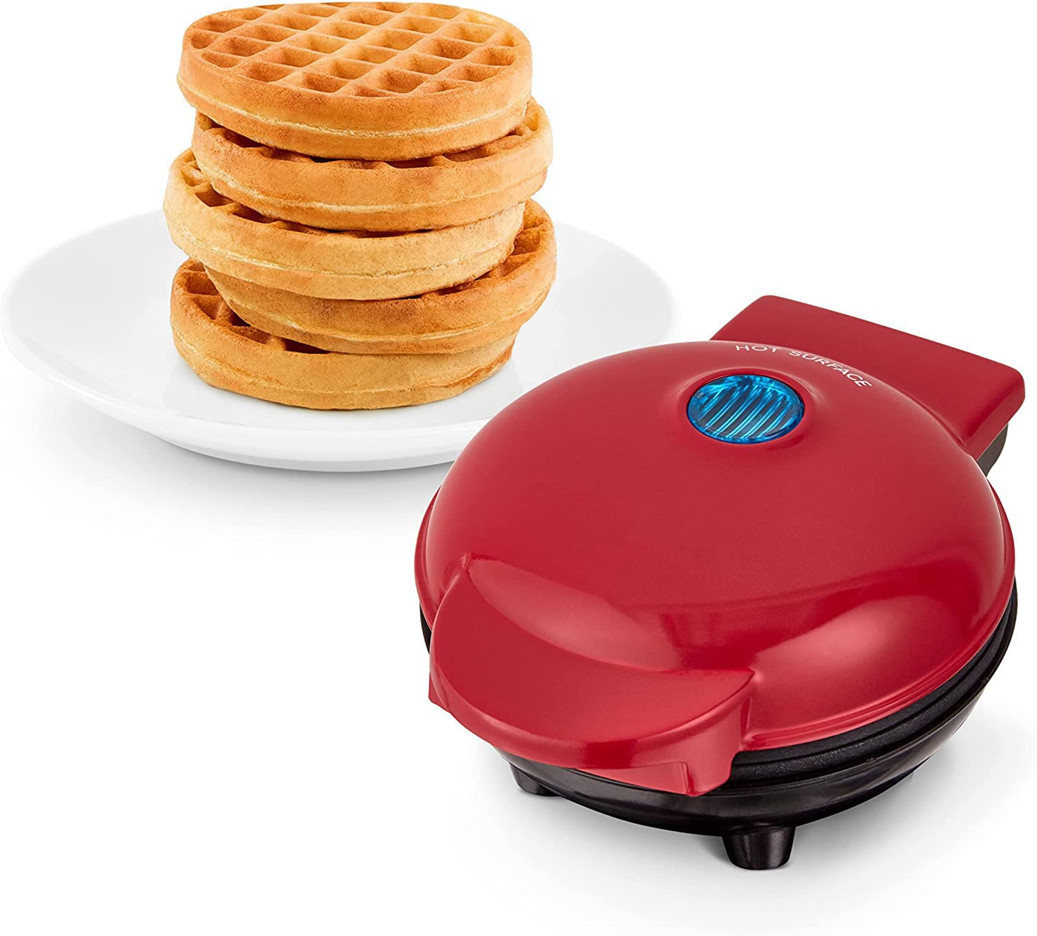 JUSTADIL Mini Waffle Maker Machine for Individuals (Red)