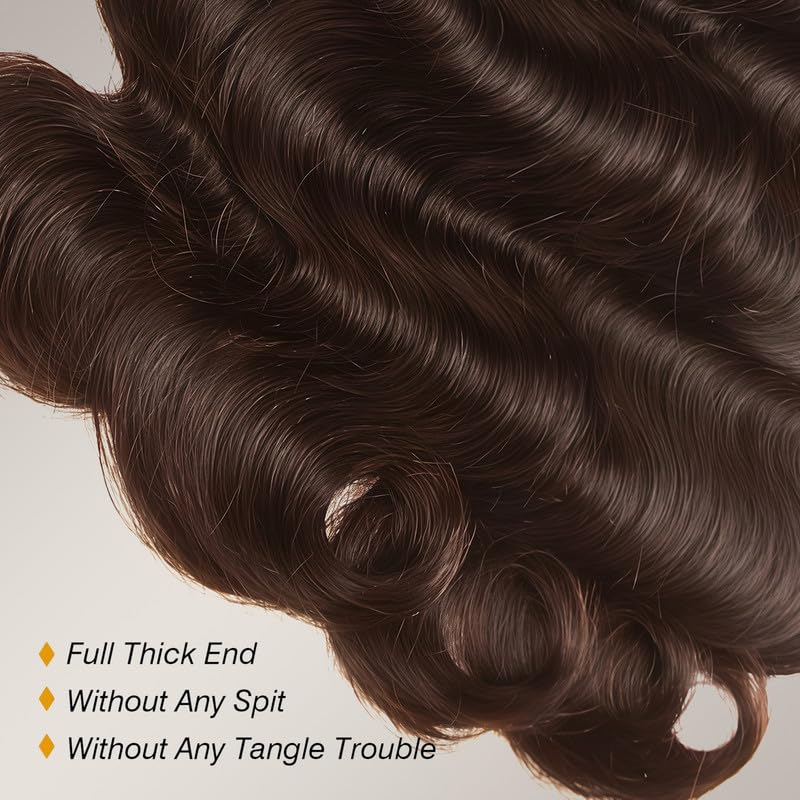 8 10 12 Inch Body Wave Human Hair Bundles Brown Bundles Human Hair Double Weft 3 Bundle Brazilian Virgin Human Hair Weave for Black Woman Natural Brown Color (#4，300g/Pack)