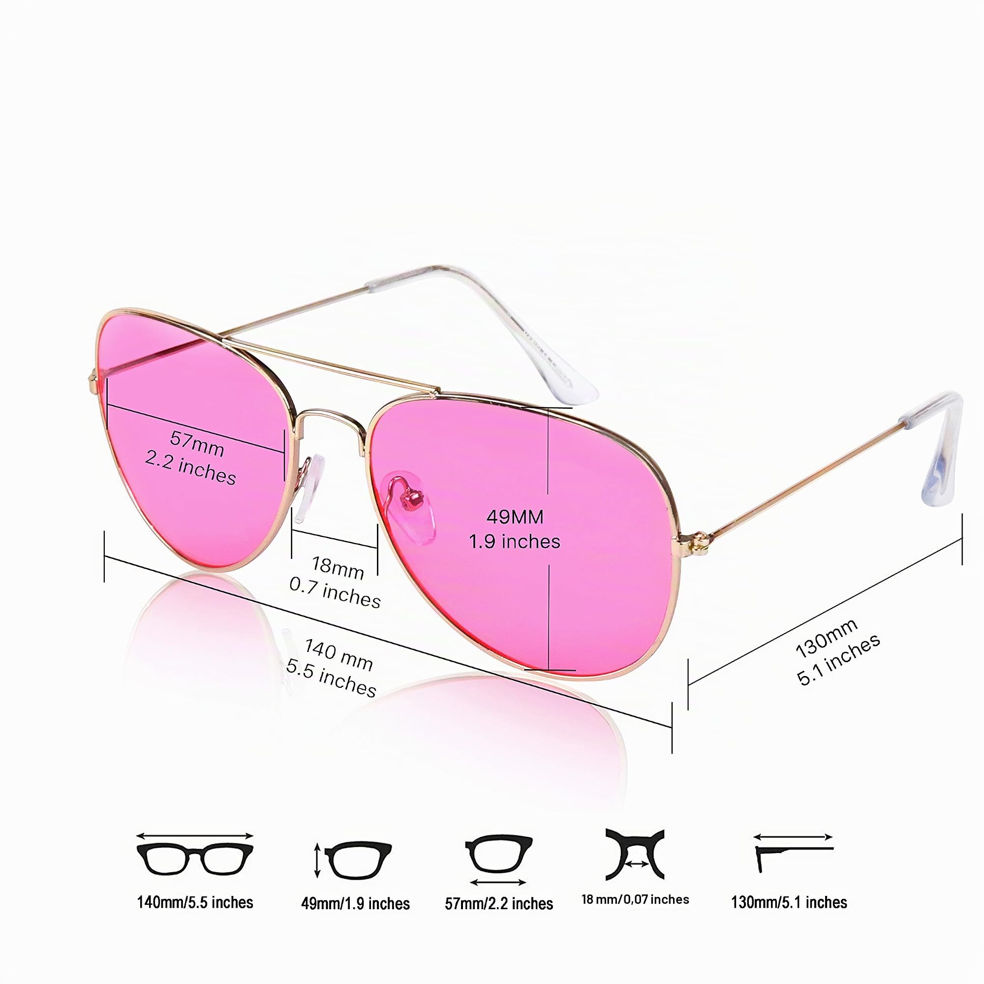 Lunettes de soleil aviateur colorées à verres teintés en métal Protection UV400, Lentille rouge aviateur 01, Medium