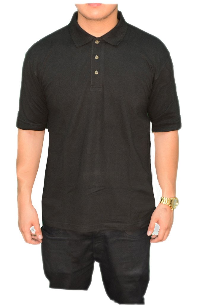 Men's Solid Cotton Pre-Shrunk Pique Polo Shirts Black