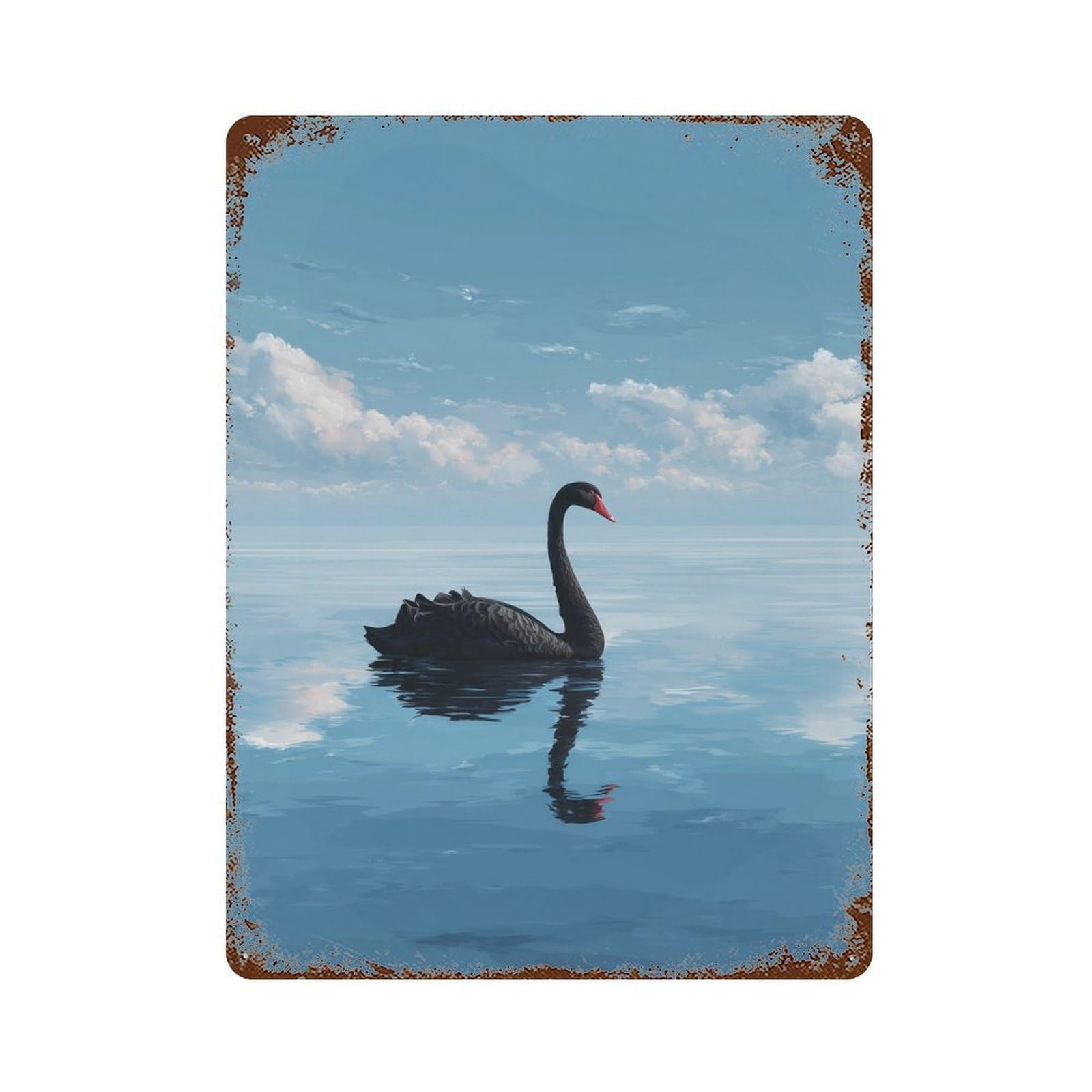 Black Swan on Calm Water Vintage Rust Metal Sign 15.7"x11.8", Shabby Chic Decor for Shed, Workshop And Garage Wall Decor