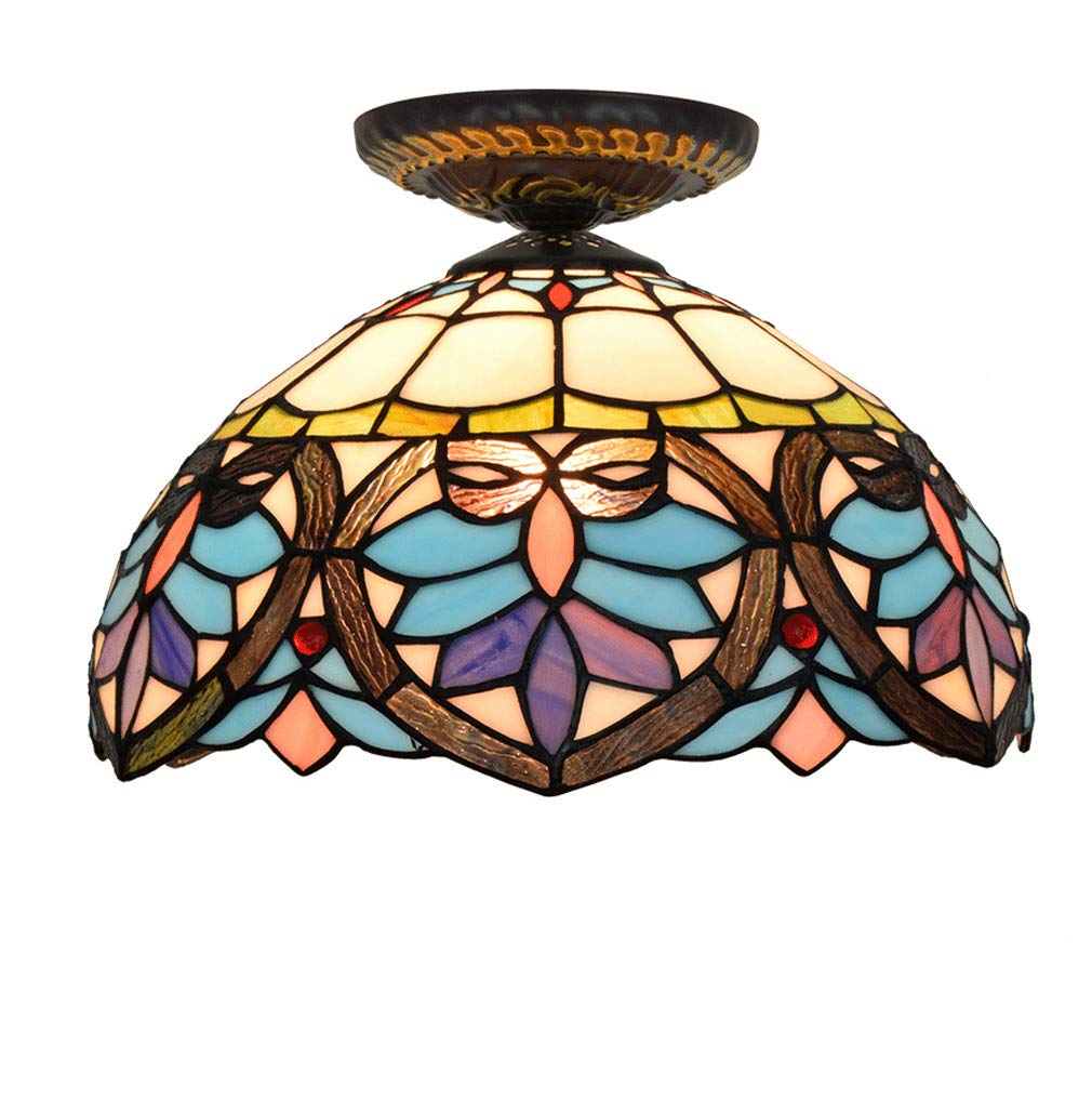 YNIYUJKL Tiffany-Style Ceiling Lights 12-Inch Ceiling Lamp Stained Glass Ceiling Lamps For Living Room Aisle Corridor Ceiling Light Decor Light, E27