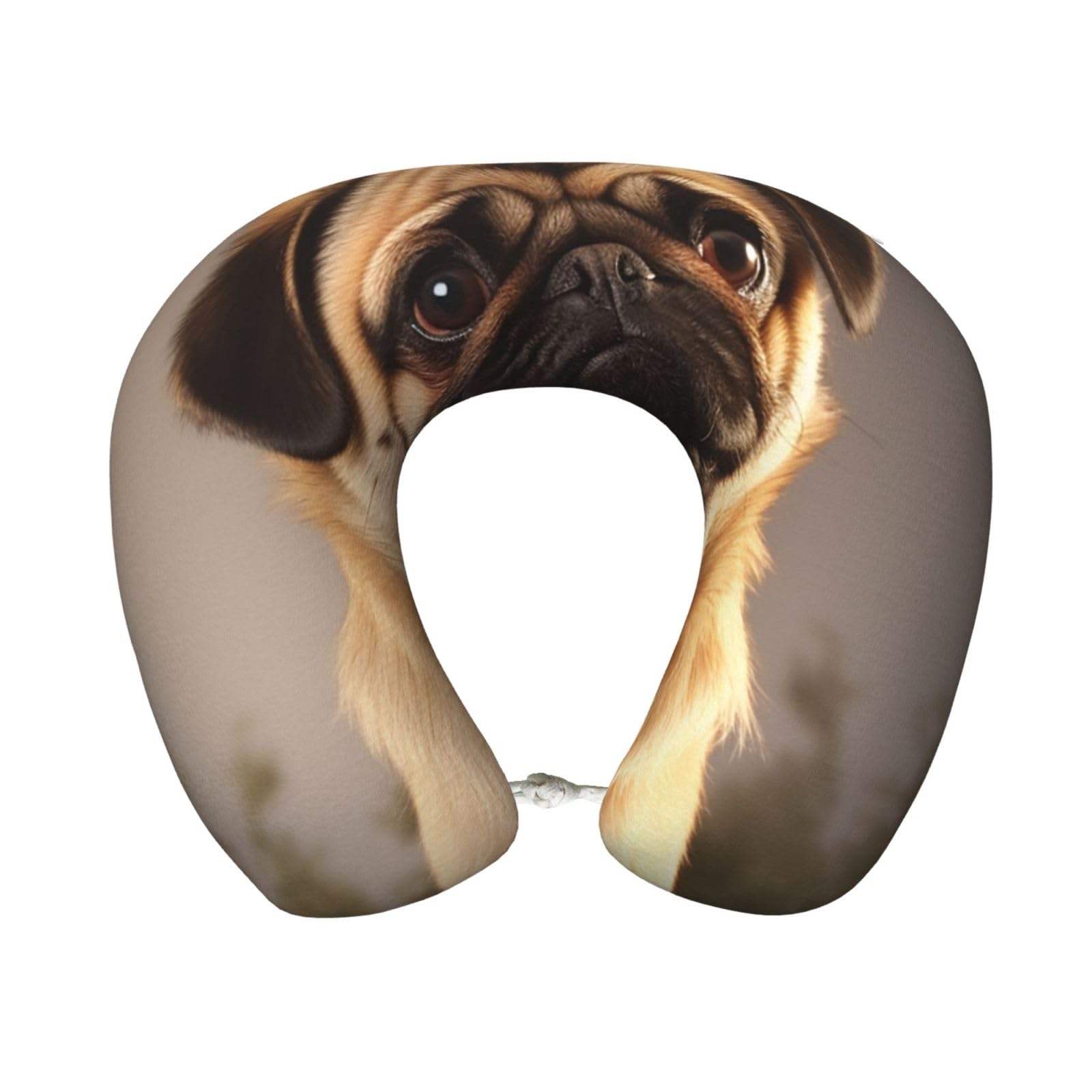 peiyeety Cute Pug Dog Travel Pillow Memory Foam - Comfortable U Shape Neck Pillows for Sleeping, Neck and Head Support Portable Airplane Pillow Adjustable Flight Pillow, Washable Cover