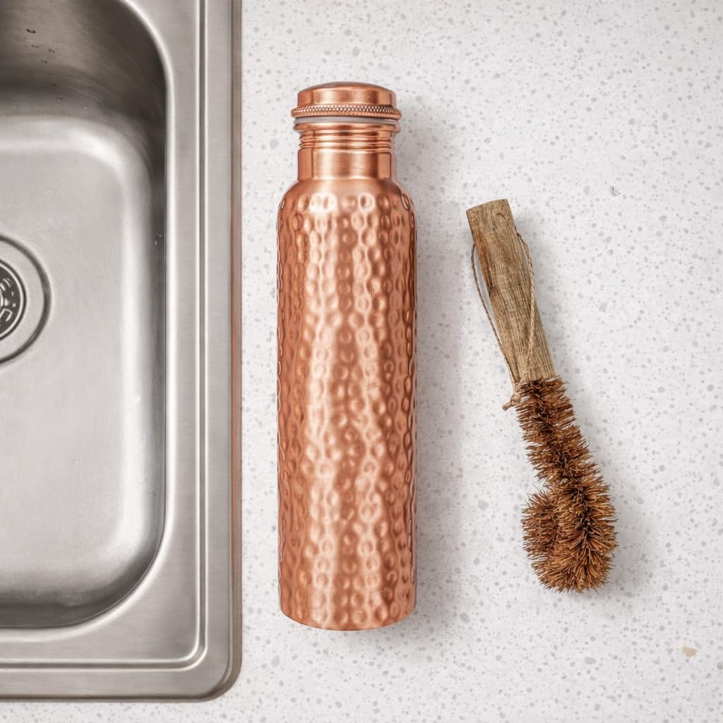 Copper Water Bottle,Hammered Ayurvedic Pure Copper Bottle With Brush For Drinking - Drink More Water, Lower Your Sugar Intake And Enjoy The Health Benefits Immediately 32 Oz (950 ml) Extra Large