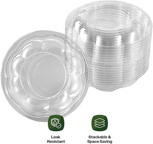 Miniatura 8 de CIAO! Tazón de fruta y ensalada PET transparente de 18 oz con tapa de cúpula rosa (150caja)