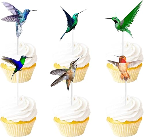 Decoración para cupcakes de postre con purpurina, colibrí, pájaro volador, verde, suministros de decoración temática de naturaleza, suministros de