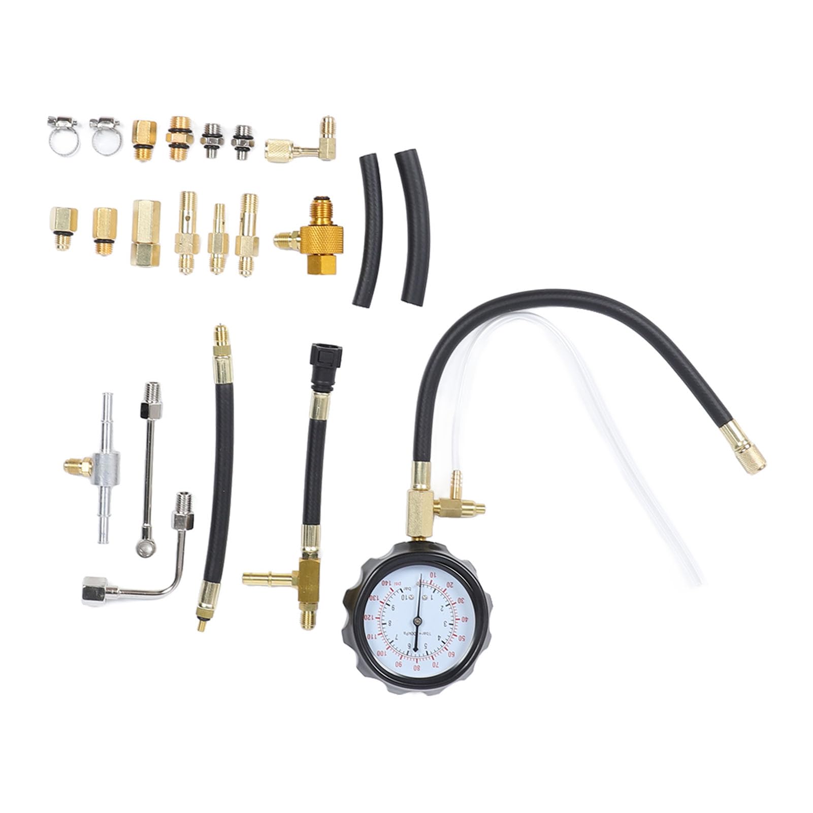 Kit Tester Pressione Iniettore Carburante da 0 a 140 PSI per Auto, Moto e Camion - Manometro con Tubi Flessibili per Test Olio Gas Combustibile