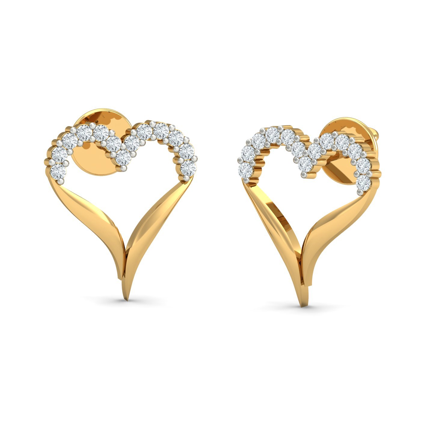 kuberbox 14KT Yellow Gold Diamond Incredible Heart Stud Earrings for Women-picture-33