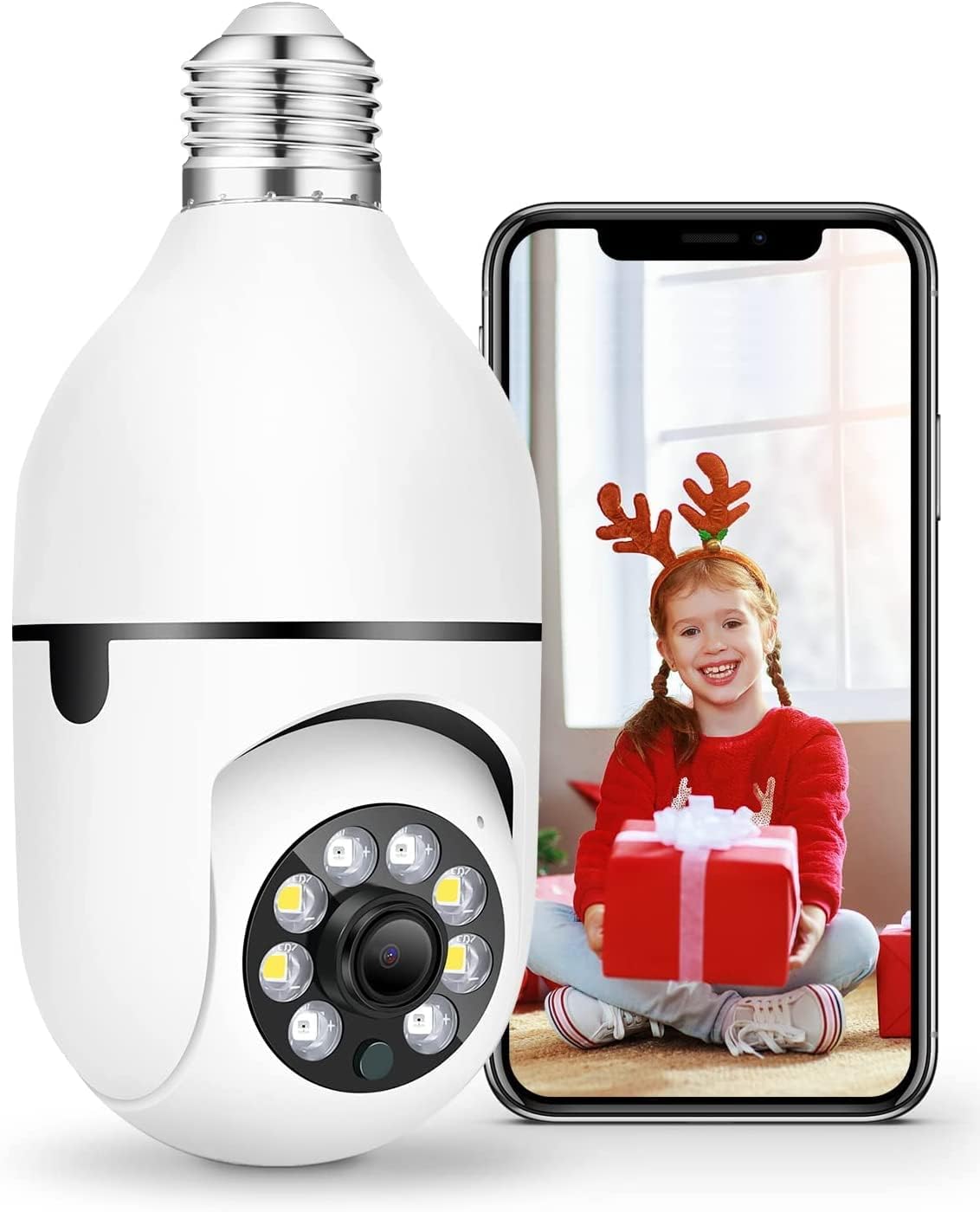 Favone PTZ Wireless WiFi E27 Bulb Holder Security Camera with 3