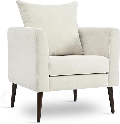 Miniatura 15 de Silla decorativa moderna, sillón tapizado con almohada, sofá individual de tela con asiento de salón y patas de madera, silla decorativa para sala