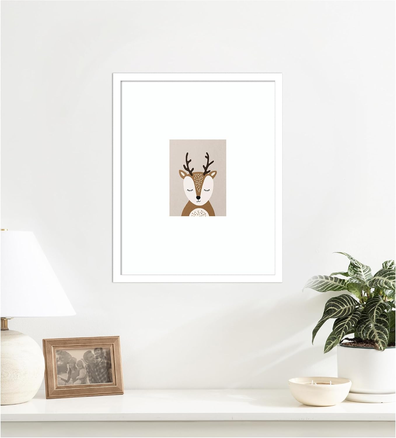 Kate and Laurel Framed Wall Art Print Deer by July Art Prints, 17 x 21, Svelte White Frame, Whimsical, Kid Art for Wall Decor