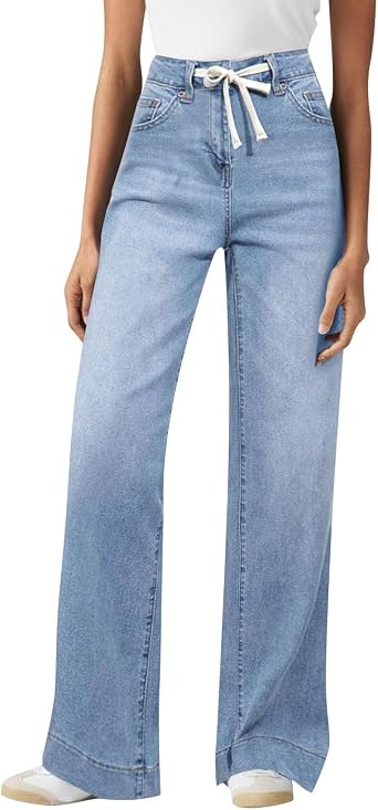 Pull On Jeans for Women Modern Straight Leg Classic 2026 Wide Leg Jeans Loose Fit Button Up Soft Comfy Palazzo Pants
