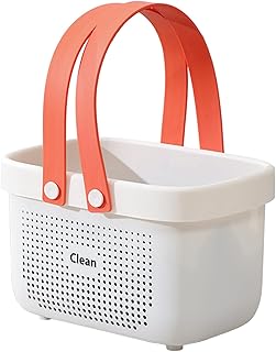 JiatuA Plastic Storage Basket with Handle Portable Shower Caddy Tote Organizer Basket Bin for Bathroom Kitchen Dorm Room Bedroom, Small White