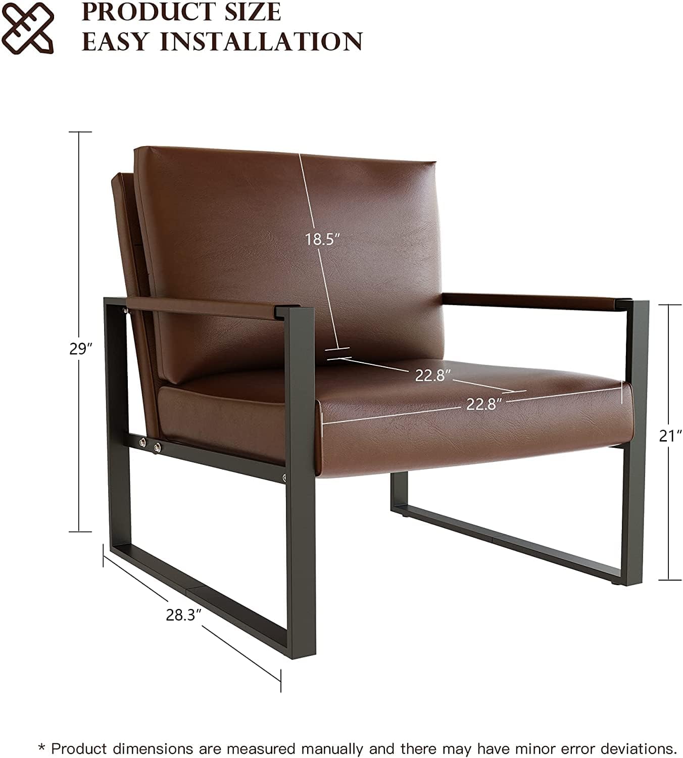 Recaceik Modern Accent Chair Set of 2 Arm Chair Faux PU Leather Single Sofa Chair with Extra-Large Ergonomic Cushion Lounge Living Room Chair for Living Room Bedroom Small Space, Studio,Apartment : Home & Kitchen