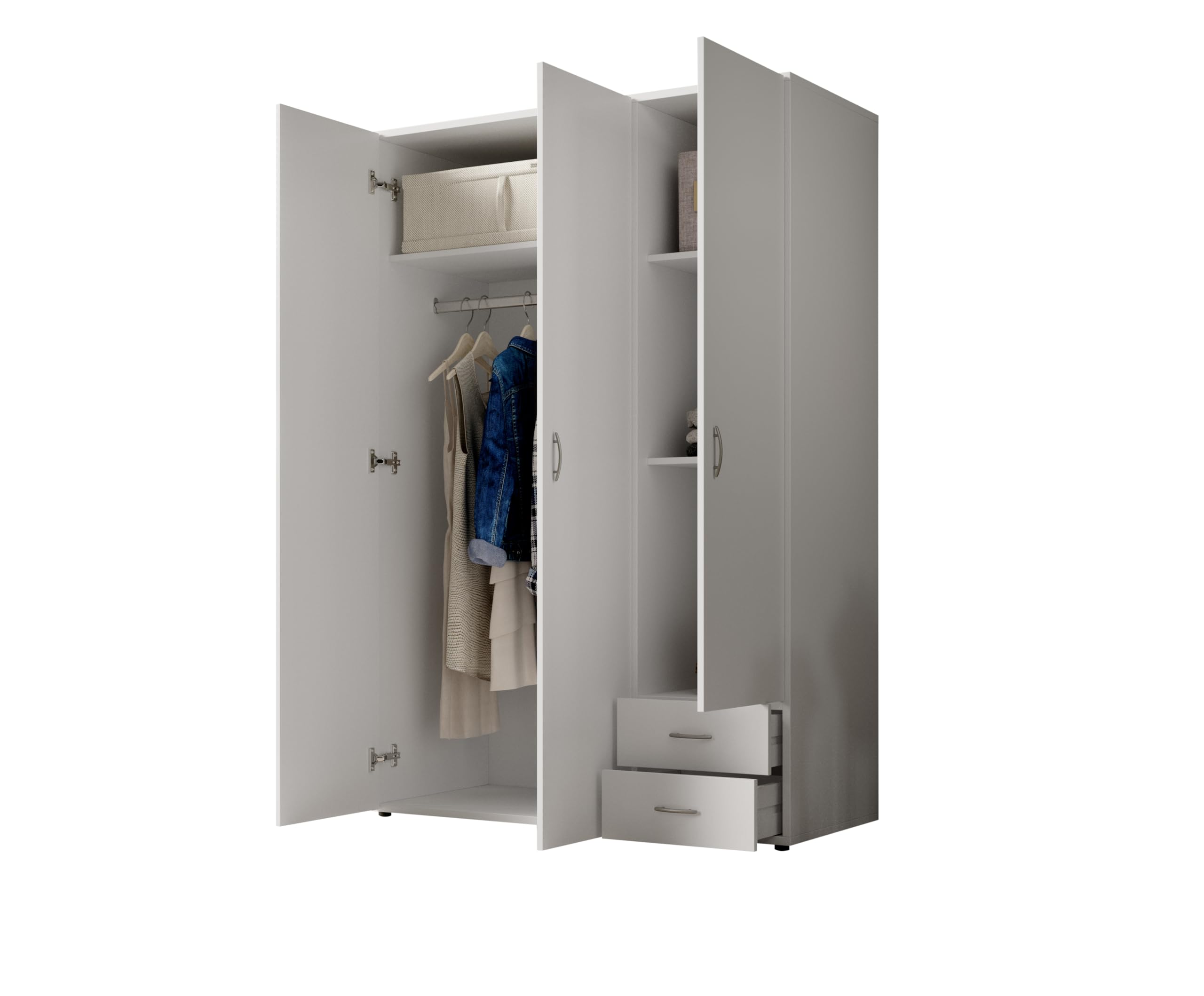 Armadio Guardaroba 3 Ante e 2 Cassetti | Armadio Camera da Letto Moderno 121x177x51 cm (LxHxP) | Ampio Spazio Organizzativo con Barra Appendiabiti | Colore Bianco
