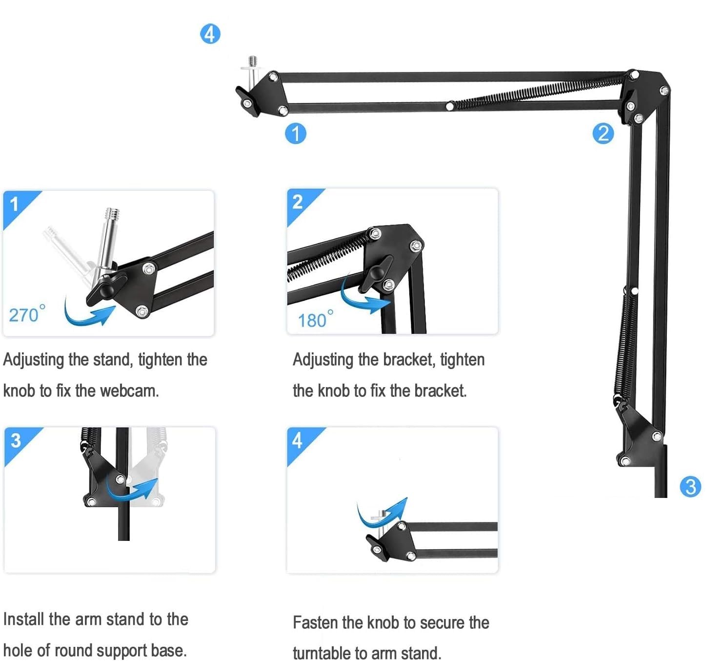 Support de microphone au sol pour Blue Yeti, Nano, Snowball, HyperX, Razer, Logitech USB et micro à condensateur, support réglable avec filetage 1/4" et adaptateur 3/8" 5/8", filtre anti-pop, clip de