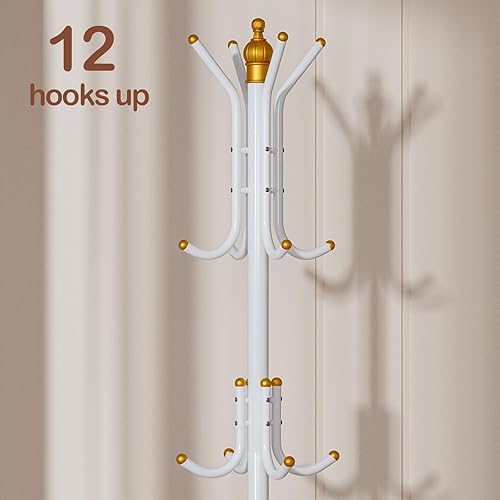 Miniatura 2 de Perchero de pie de metal con 12 ganchos, organizador de pasillos, muebles de entrada para colgar chaqueta, bolso de mano, tela, sombrero, soporte de