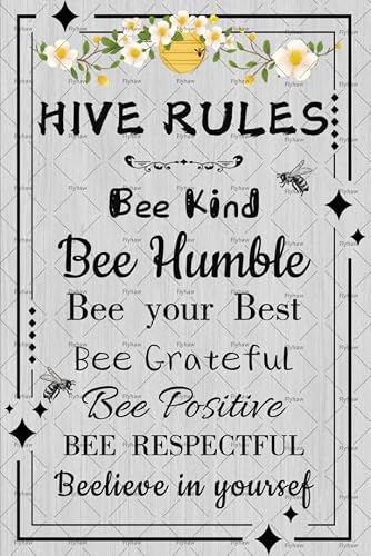 Bee Decor Tin Sign Bee Kitchen Decor Sign Bee Garden Signs Bee Wall Decor Metal Sign For Farmhouse Home Bee Rules Tin Poster 8x12 inch