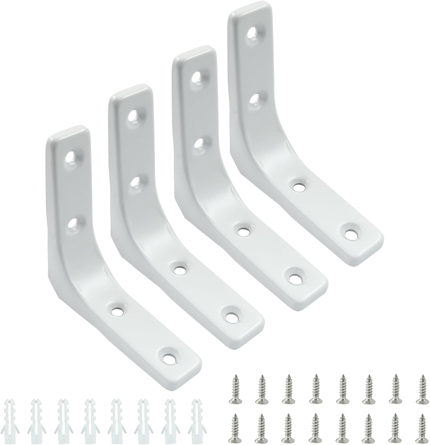 3x3 Inch L Bracket Heavy Duty, 4Pcs Metal Shelf Brackets White Corner Brace, 90 Degree Wall Mount Right Angle Brackets, Small Shelf Support for Wood, Decor