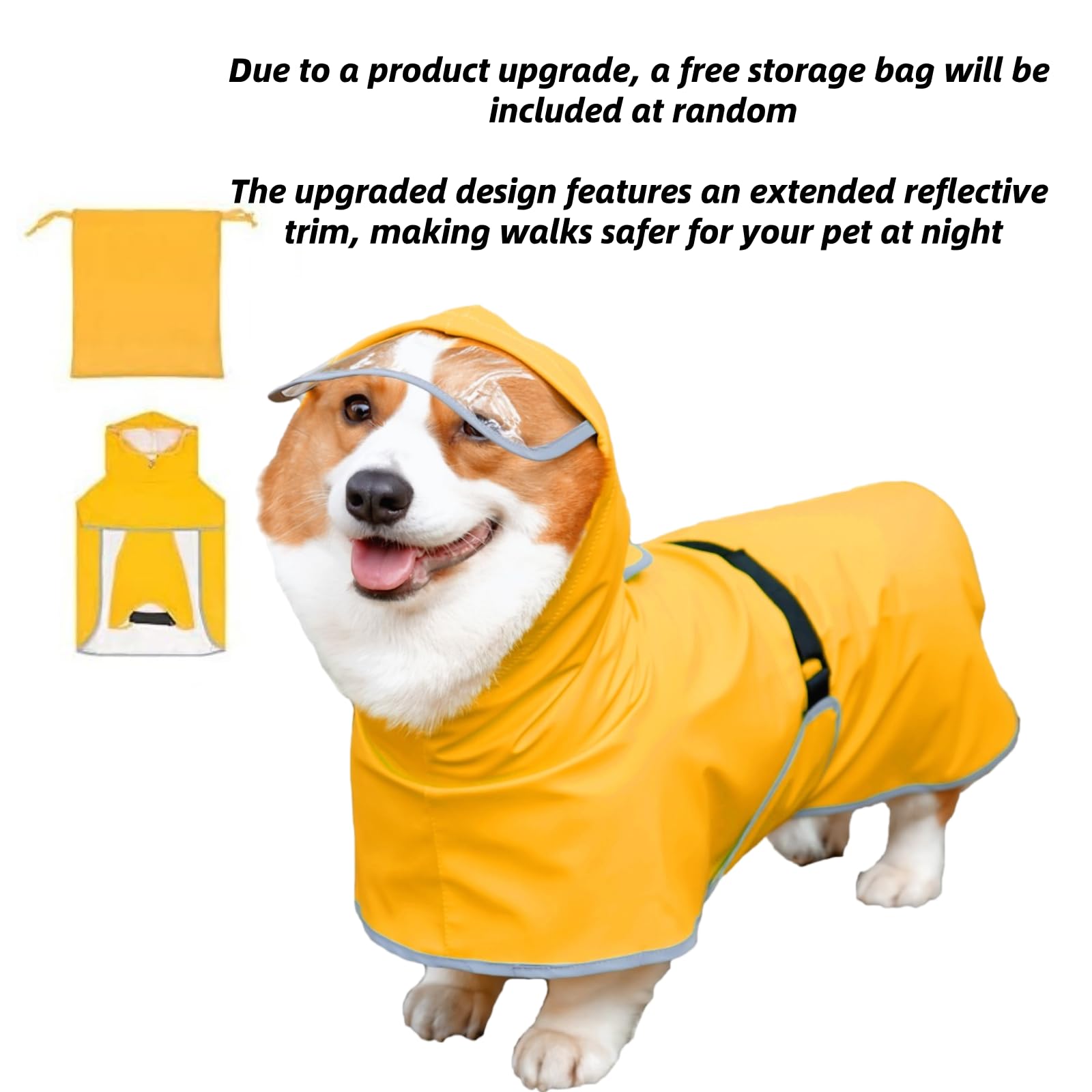 Chubasquero para Perro con Correa para el Vientre y Orificio de Correa, Ajustable, Tira Reflectante, Impermeable, Ligera, con Bolsa de Almacenamiento