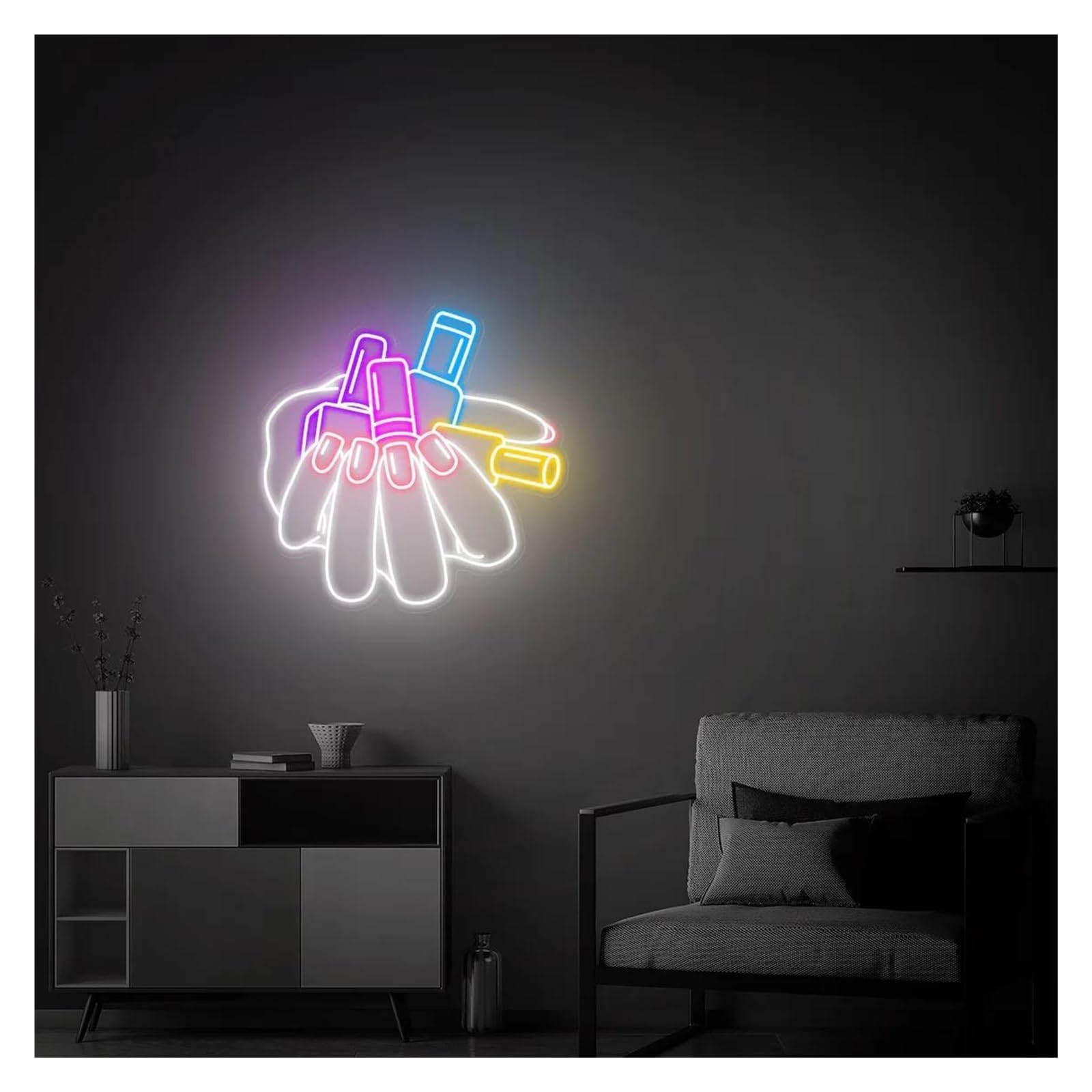 LEMST Signs Lamp Hand and Nail Polish Neon Sign, Nail Neon Wall Art, Beauty Room Decor, Salon Decor 50cm(B)
